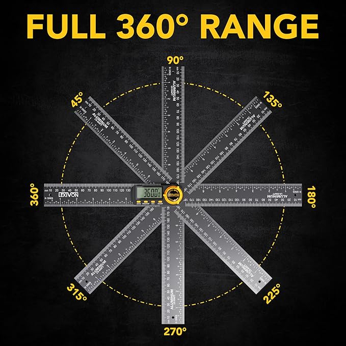 LEXIVON Aluminum Digital Angle Finder Gauge, 7-inch/180mm Multi-Purpose Protractor, Includes XL Display and Rugged Zippered Pouch (LX-DAF7)
