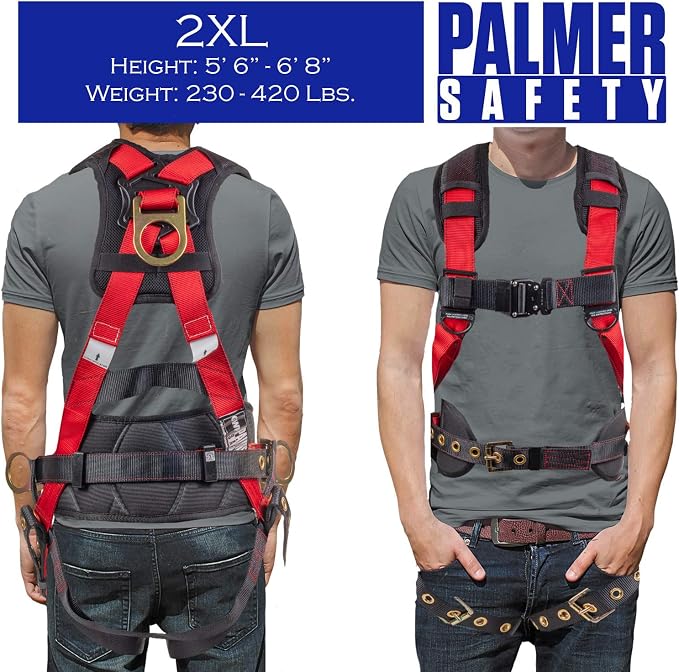 Fall Protection Hammerhead Kit I 5pt Safety Harness, 6' Double Leg Lanyard, 18" D-Ring Extender (Red - 2XLG)