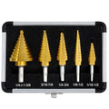 Step Drill Bit Set for Metal- 5PCS Titanium 4241 HSS Step Bit with Two Straight Flutes, 50 Sizes from 1/16" to 1-3/8" for Aluminum, Wood & Plastic, Unibit for Electricians & DIY