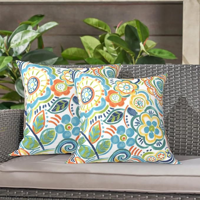 LVTXIII Outdoor Throw Pillows 16x16 Inch, Set of 2 Square Decorative Pillows with Inserts for Patio Furniture, Porch Chair, Garden Sofa, Flower Blue
