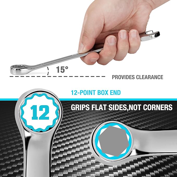 DURATECH 19mm Combination Wrench, Metric | CR-V Constructed, Mirror Polish, 12-Point, 15-Degree Offset