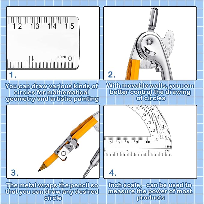 Lincia 96 Pcs Geometry Math Set Geometry Compass Protractor with Pencil and Straight Plastic Ruler Compass and Protractor for Study Office Drafting Wood Work