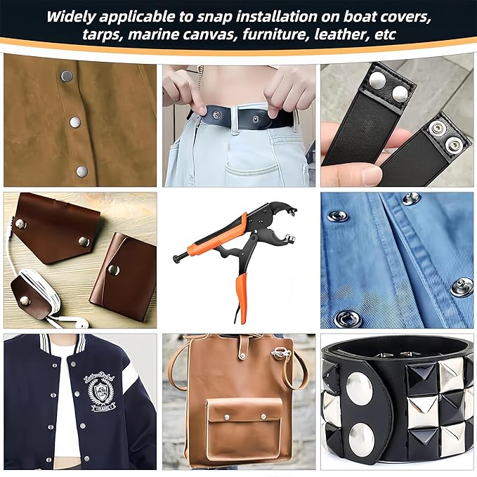 Metal Snap Pliers Set, Hand Snap Fastener Pliers Tool Set with 3 Dies & 60 Sets Stainless Steel Snaps, Heavy Duty Snap Button Setter Tool with Storage Bag for Boat Cover Canvas Leather