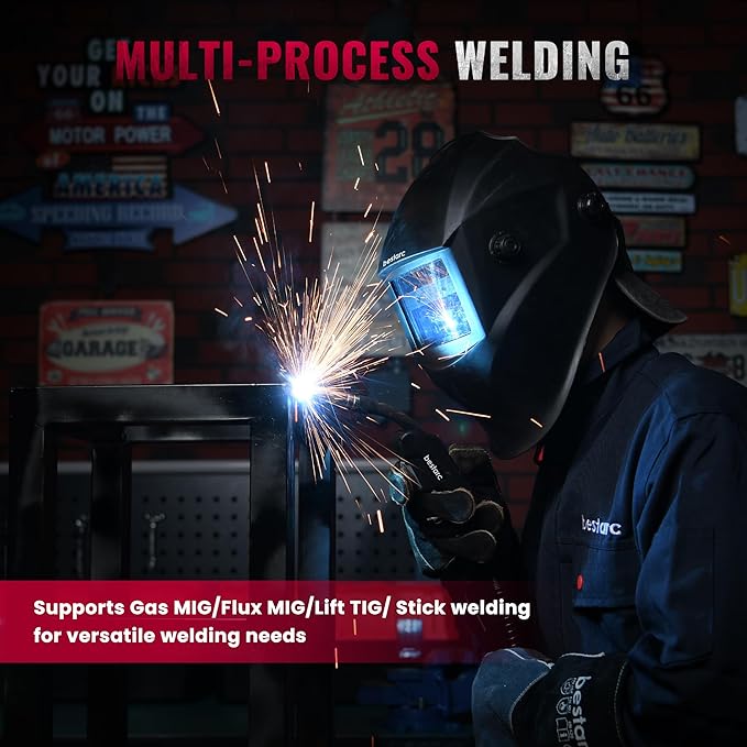 bestarc 145A MIG Welder, 110V 220V 4 in 1 Gas/Flux Core MIG/Lift TIG/Stick Welder Machine, Large LED Display Welding Machine, IGBT Inverter Welder MIG145 Soild Gasless Synergy MIG Welder