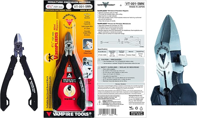 VAMPLIERS 4-PC 5" Precision Mini Pliers Set, ESD Safe, Made in Japan