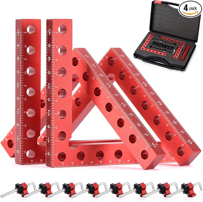 Corner Clamp for Woodworking 90 Degree Positioning Squares, 4 Pack Aluminum Alloy Corner Clamping Squares with Adjustable Clamps Right Angle Tool for Cabinet,Drawer & Picture Frame Assembly