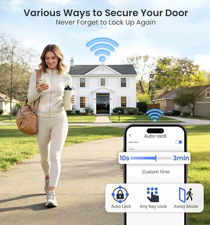 Veise VE012W-L WiFi Fingerprint Deadbolt Lock with Handle Set, Satin Nickel | Built-in WiFi, APP Remote & Voice Control, Real-time Alert, Smart Keyless Entry for Front Door, Back-Lit Keypad, Auto Lock