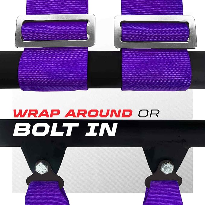1pc 50 Cal Purple 4pt 4 Point Harness 3" straps, Racing Harness Seat Belt | Ultra Kush padding, Push Button quick release hardware. Universal Fit for UTV, RZR, race car