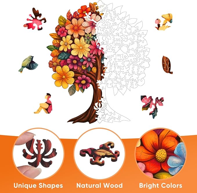 Pikoqunc Flower Tree Wooden Jigsaw Puzzle for Adults, 180 Pieces, 3mm Thick Nature Art Puzzle for Relaxation, Family Time, and Gift Giving