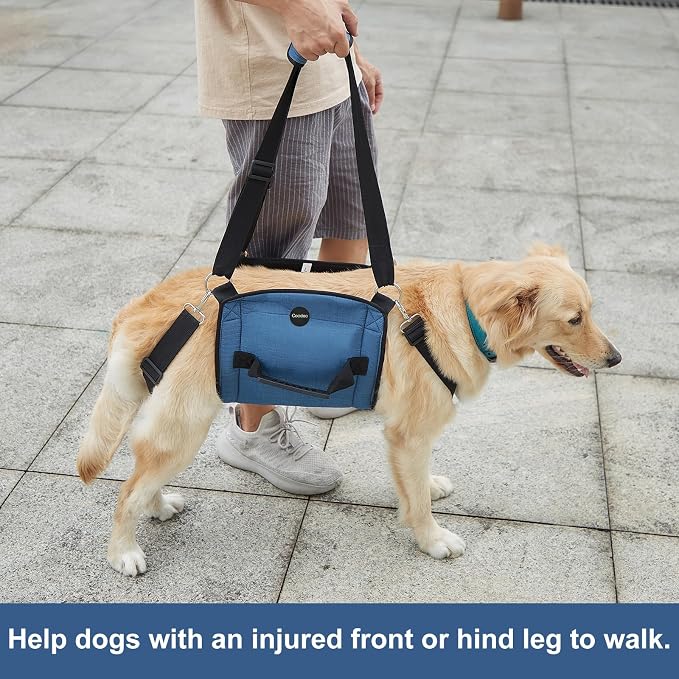 COODEO Dog Carry Sling, Emergency Backpack Pet Legs Support & Rehabilitation Dog Lift Harness for Nail Trimming, Dog Carrier for Senior Dogs Joint Injuries, Arthritis, Up and Down Stairs (M, Blue)