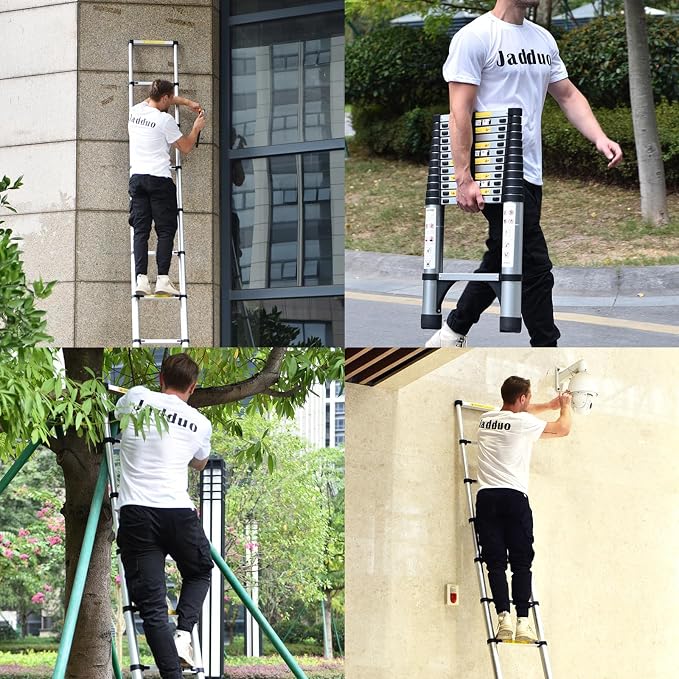 JADDUO 20.3 FT Telescopic Ladder, Aluminium Black Telescoping Ladder with Non-Slip Feet and Stable Hook, Portable Extension Ladder for Household and Outdoor Working, Heavy Duty 330 lbs Max Capacity