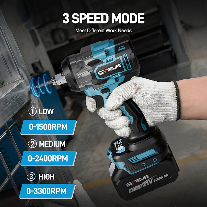 GEVEELIFE Impact Wrench 480Ft-lbs(650N.m) Brushless, 1/2 Impact Gun with 2x4.0Ah Battery, Cordless Impact Wrench, 6 Sockets, 8 Drill Bits, 3300RPM Power Electric Impact Driver for Car/DIY Furniture