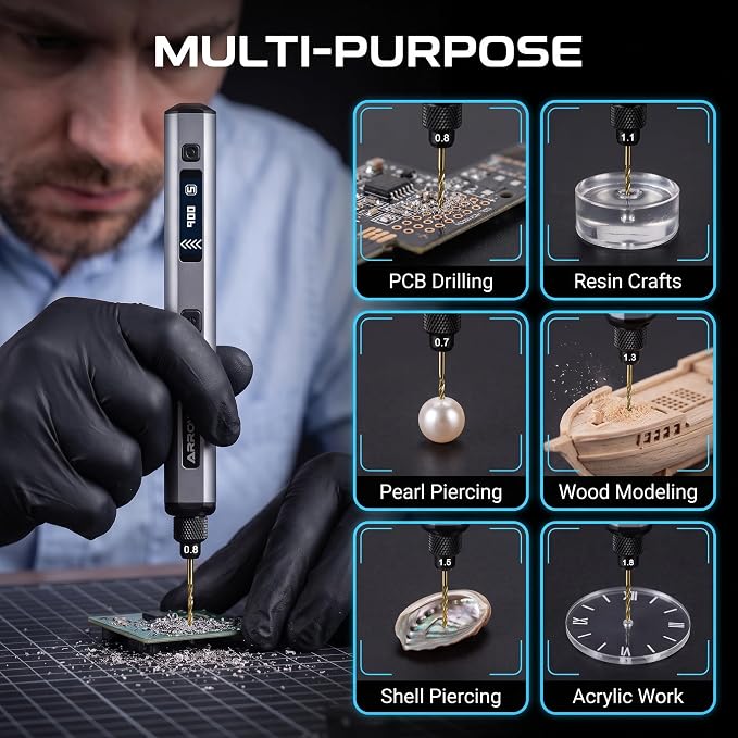 ARROWMAX 5-Speed Mini Electric Hand Drill with 20pcs Drill Bits & OLED