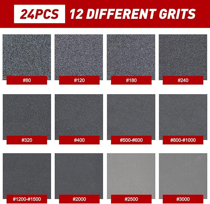 24 Pcs Sanding Sponge 1200-1500 Grit, Washable & Reusable Sanding Blocks for Wood, Metal, Drywall, Glazing, Wet Dry Sandpaper for Smooth Finishing