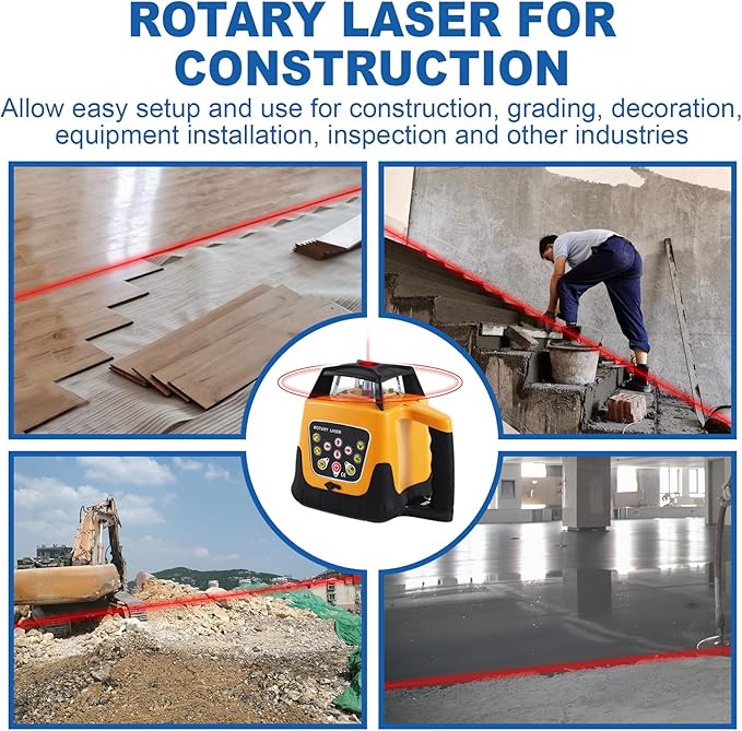 Rotary Laser Level Kit, 360 Degree Automatic Self Leveling Red Beam Horizontal Laser Transit, with Aluminum Tripod & Grade Rod, 500m Working Range for Construction & Building