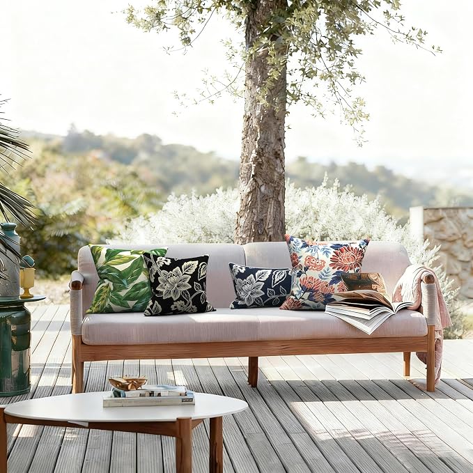 LVTXIII Outdoor Throw Pillows 16x16 Inch, Set of 2 Square Decorative Pillows with Inserts for Patio Furniture, Porch Chair, Garden Sofa, Elegant Vines Black