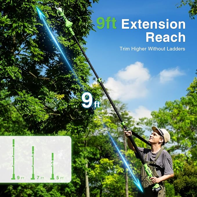 TaskStar Electric Pruning Shears with Pole: 1.6" Cutting Diameter 2-in-1 Cordless Pole Pruner - 2 Pcs 4.0Ah Batteries, Brushless Motor, Extra SK5 Blade, Branches Cutter for Flower Tree Trimming