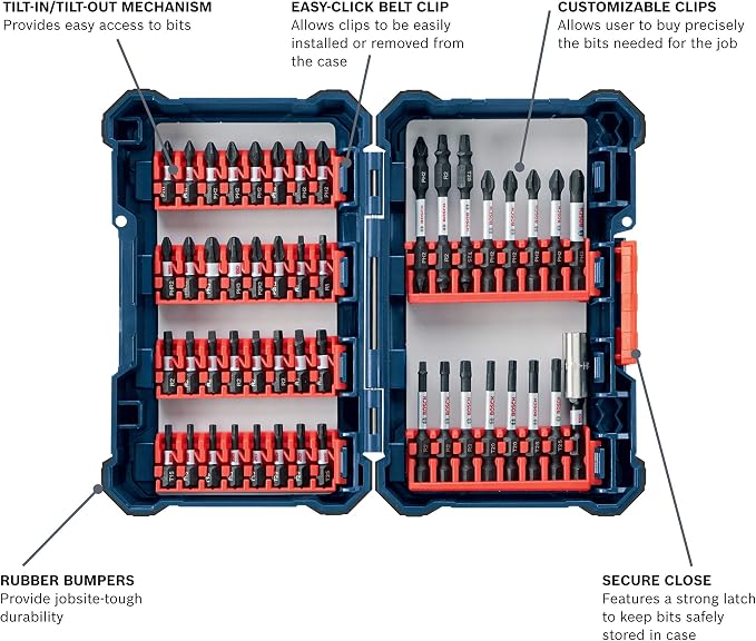 BOSCH SDMS48 48-Piece Assorted Impact Tough Screwdriving Custom Case System Set for Screwdriving Applications
