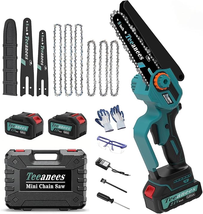 8" Electric Chainsaw Cordless with 2x4.0AH Batteries - Handheld Battery Operated Chainsaw for Tree Trimming, Wood Cutting, and Gardening | Ideal Gift for Men, Dads, Husbands（Upgrade Brushless Motor)