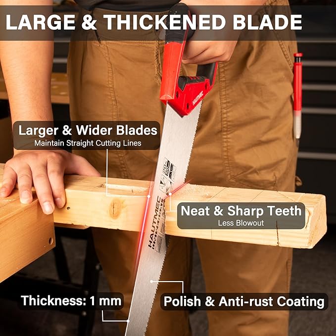 HAUTMEC X-Sharp Sierra de mano profesional de 14", serrucho de 12 TPI con dientes de triple biselado, sierras de corte fino para madera y carpintería, PVC, plástico y árboles - HT0295