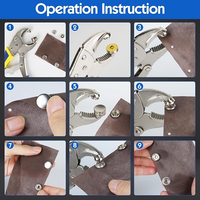 YZS Snap Button Kit Tool【Upgraded 3 Dies】- Heavy Duty Snap Fastener Tool, Includes 10Sets 15mm Metal Snap Buttons for Replacing or Repairing Snaps on Boat Cover, Canvas, Leather, Fabric
