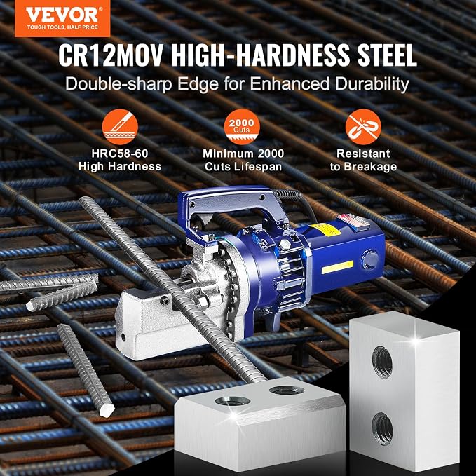 VEVOR Electric Rebar Cutter Replacement Blades 6 PCS 25mm(1 Inch) - HRC58-60 Hard Jaw Blades with 12 Hex Screws & Spring Washers, Fit RC-25