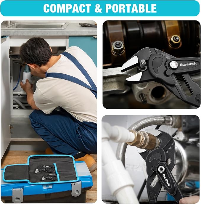 DURATECH 2-Piece Pliers Wrench, 7-Inch & 10-Inch Adjustable Wrench with Metric & SAE Scale, CR-V Steel Parallel Pliers with Storage Pouch, for Home Repair & Nut Tightening