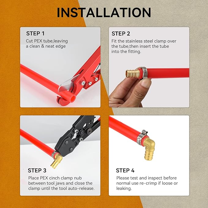 PEX Cinch Clamp Crimping Tool,Pex Crimp Kit for 3/8" to 1" Stainless Steel Clamps Including 20pcs 1/2",10pcs 3/4" Clamps with Pipe Cutter,PEX Pipe Tubing Connect Tools Suit US F2098 Standards