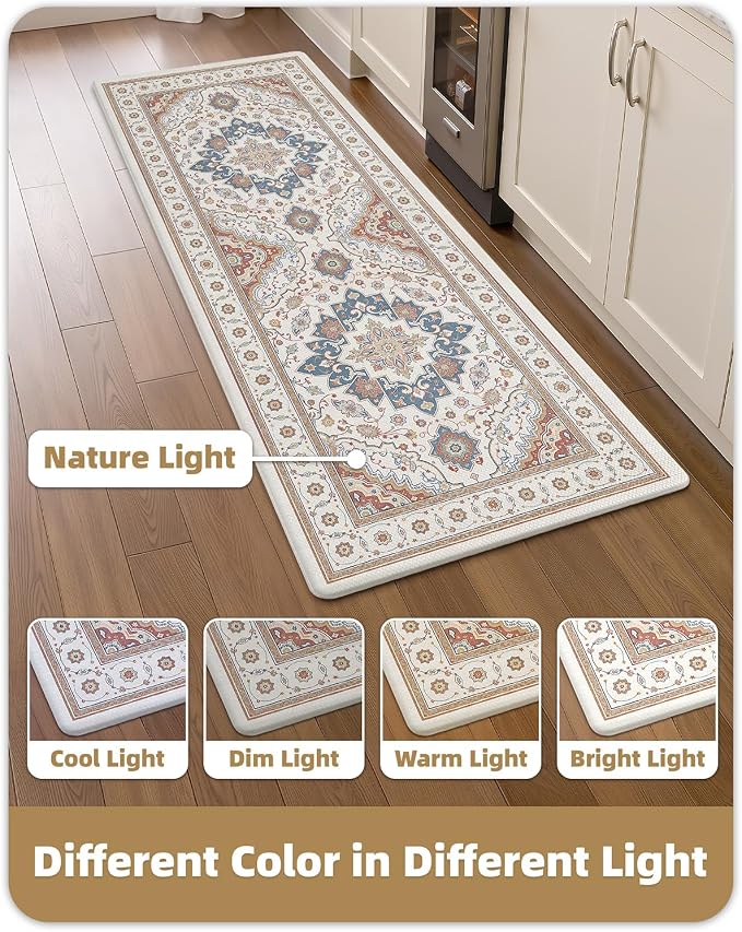 Color&Geometry Anti Fatigue Kitchen Floor Mats, Cushioned Boho Rugs,Waterproof Non Slip Kitchen Runner for Sink, Standing Mats for Office,24"x59",Oatmeal