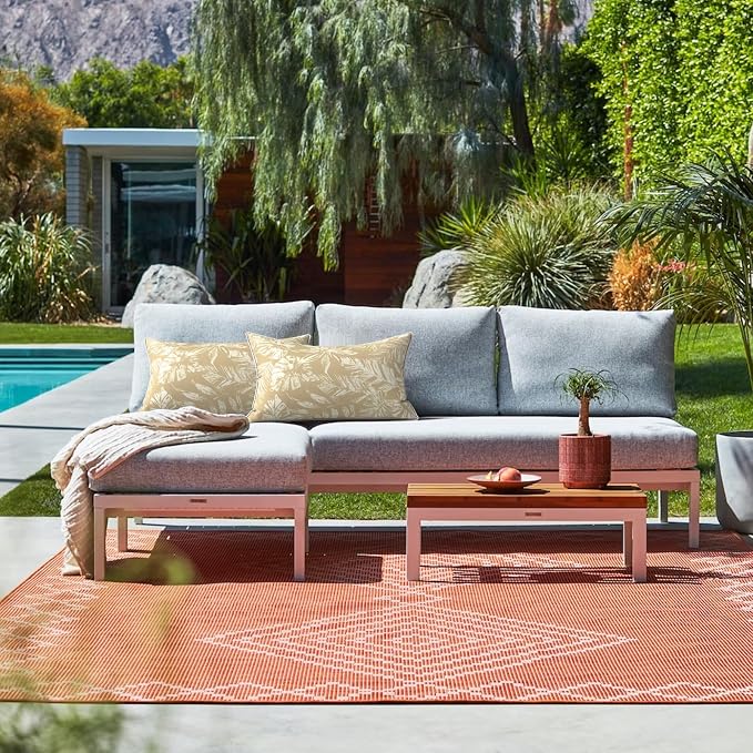 LVTXIII 2 Pack Outdoor Lumbar Pillows 12x20 Inch with White Piping, Fade Resistant Support Throw Pillows with Inserts for Patio Furniture, Sofa, Chair, Tropical Leaf Oat