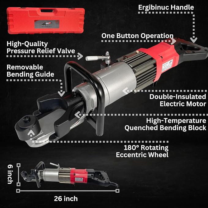 LOTOS HRB-16 Electric Rebar Bender 1100W Portable Hydraulic Electric Rebar Bend 5/8" 16mm #5 Rebar within 3 Seconds, 110/120V