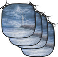 Lunarable Lighthouse Chair Cushion Pads Set of 4, Lighthouse Thunderstorm Turbulent Wind Moody Weather Dramatic Sky Scene, Anti-Slip Seat Padding for Kitchen & Patio, 16"x16", Navy Blue Dimgray