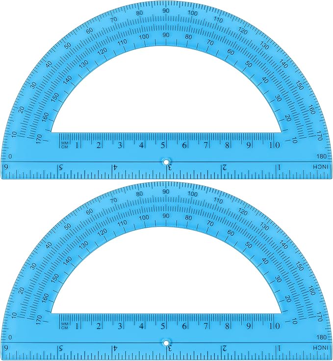 Unjoo Plastic Protractor Math Protractors 180 Degrees for Geometry Classroom Student School Office Supplies, 6 Inch, Pack of 2 (Blue)
