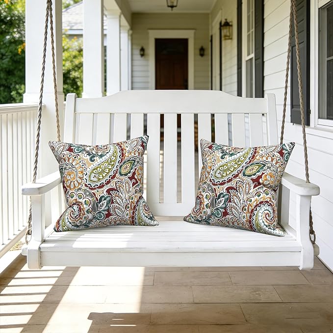 LVTXIII Outdoor Pillows 20x20 Inch, 2 Pack Large Decorative Square Throw Pillows with Inserts for Couch, Bed, Floor Seating, Patio Furniture, Vibrant Paisley