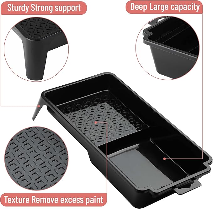 Bates- 4 Inch Paint Tray Set, 61 Pack, 1x 4 Inch Paint Roller Tray, 60x Disposable Plastic Liners, Black and White