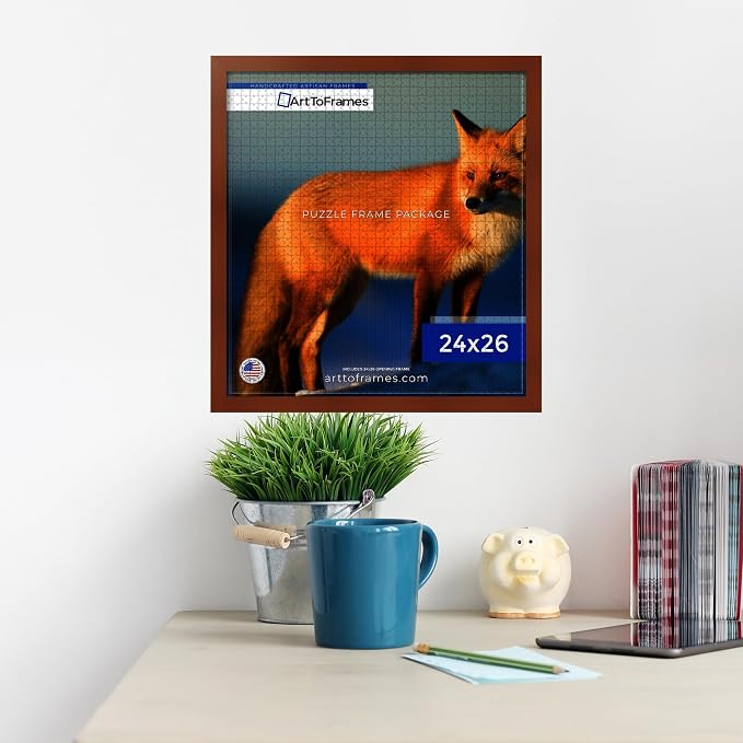 ArtToFrames Puzzle Frame for Buffalo Games 50 Piece Jigsaw Puzzles, 24x26 Inch (61x66 cm), Burnt Umber Engineered Wood with Economy Acrylic, Ready to Hang Puzzle Display