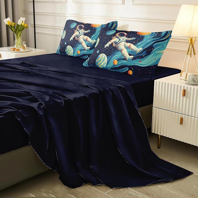 Space Astronaut Full Comforter Set, 5-Piece Boys Bedding with Galaxy and Astronaut Patterns for Kids