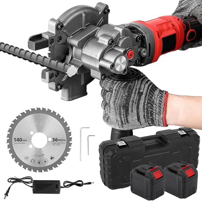 NEWTRY Cordless Rebar Cutter Cutting up to 3/2inch(4-40mm), Electric Rebar Cutter with 2 Batteries & Replacement Saw Blade, Electric Concrete Rebar Cutter Cutting Speed 4-5S (900W)