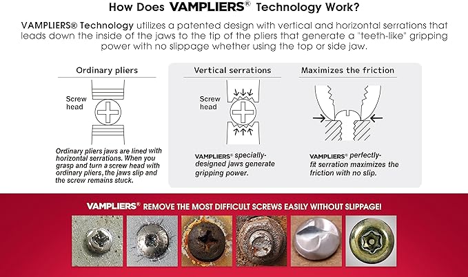 VAMPLIERS 10-PC Stripped Screw Extractor Tool Set with Toolbox Storage Case: 8x Made in Japan Screw Removal Pliers, 1x Vise-Grip Locking Plier & 1x Recessed Screw Extractor. | 5" Mini, 6.25", 6.25" Brute, 7" Slip-Joint, 7" vPlus , 7.5" Long Nose, 7.5" ...