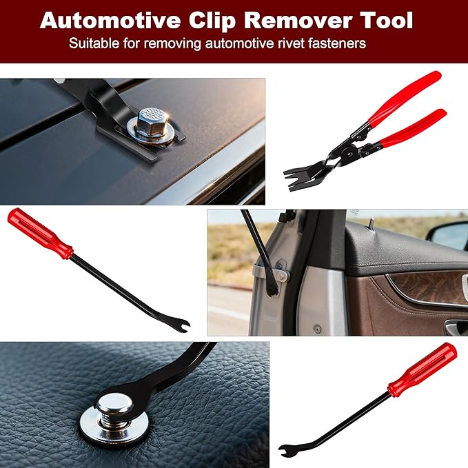8 Pcs Auto Trim Removal Tool Kit with Non-Scratch Plastic Pry Tool and Fastener Clip Pliers,Door Panel Removal Tool for Car Interior - Fastener, Clip, Door Panel, Molding, and Dashboard