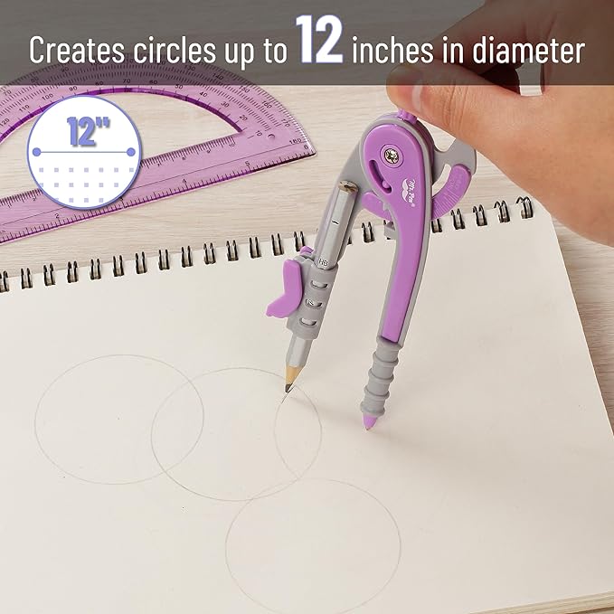 Mr. Pen- Geometry Compass and Protractor Set, 6 Inch Compass, 6 Inch Protractor, Drawing Tool for School, Clear Plastic, Easy Grip, Precision Design for Math, Art, Drafting, Architecture