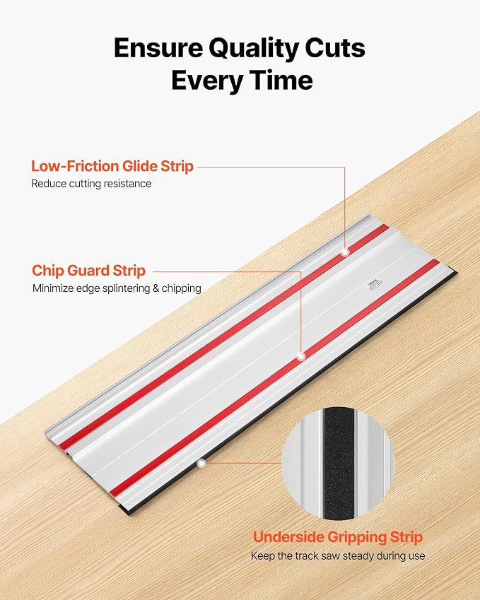 VEVOR Track Saw Guide Rail, 55-Inch Cutting Range, Kit Includes 2 x 27.5 in Aluminum Extruded Guide Rails and 1 Connector, Compatible with Makita, Festool & WEN Track Saws, for Woodworking Projects