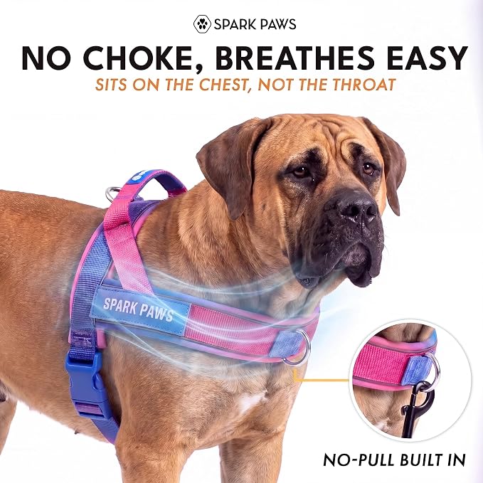 Spark Paws No Pull Front Clip Dog Harness - Easy On, Padded and Lightweight | Two Clips, On in Seconds, Chest Bearing, Australian Style, No Throat Pressure, for Small Medium and Large Breeds