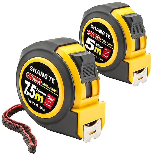 2 Packs Tape Measure 25 ft /16 ft, Steel Measuring Tape Retractable, 25-Foot /16-Foot Basics Self-Locking Measurement Auto Lock Tape Rule Imperial/Metric Tape Measure for Body Measurements