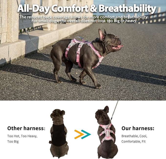 Escape Proof Dog Harness, No Pull Reflective Harness with Lift Handle, Adjustable Pet Vest with Front and Back Leash Clips for Small Medium Large Dogs Walking Hiking Training (Pink,XL)