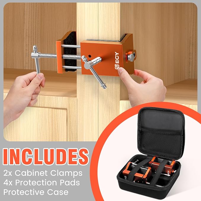 ECY Cabinet Clamps, Cabinet Face Frame Alignment Tool, 2 Pack, Orange | Anodized Aluminum Alloy, Professional Installation Clamps, For Woodworking, Cabinet Installation & DIY Projects