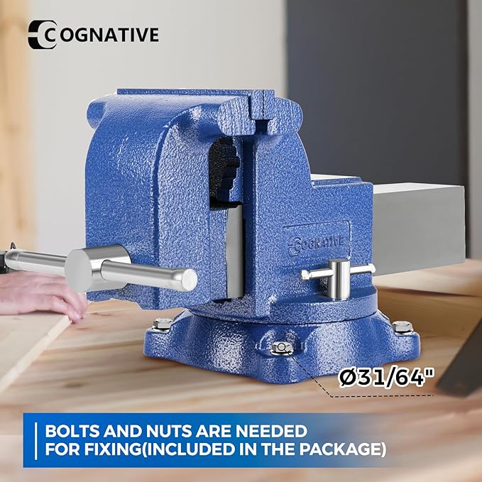 6" Heavy-Duty Bench Vise 13200LBS Stronger Clamping Force Ductile Iron Bench Vise 6 Inch 360° Swivel Bench Vice with Anvil Blue, Include Mini Bench Vice Clamp