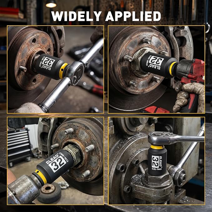 ELEAD 32 mm Socket 1/2" Drive Deep Impact Socket, Metric 6 Point 1/2-inch Drive Impact Axle Nut Sockets, CR-MO Nut Socket Set, Tools for Easy Removal of Axle Shaft Nuts