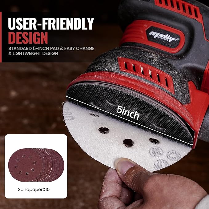 5'' Brushless Cordless Random Orbital Sander Compatible with Milwaukee 12V Battery(Tool Only) Electric 14000OPM Palm Sander with Dust Bag,3 Variable Speed, 10 Sandpapers, for Sanding,Woodworking,Metal