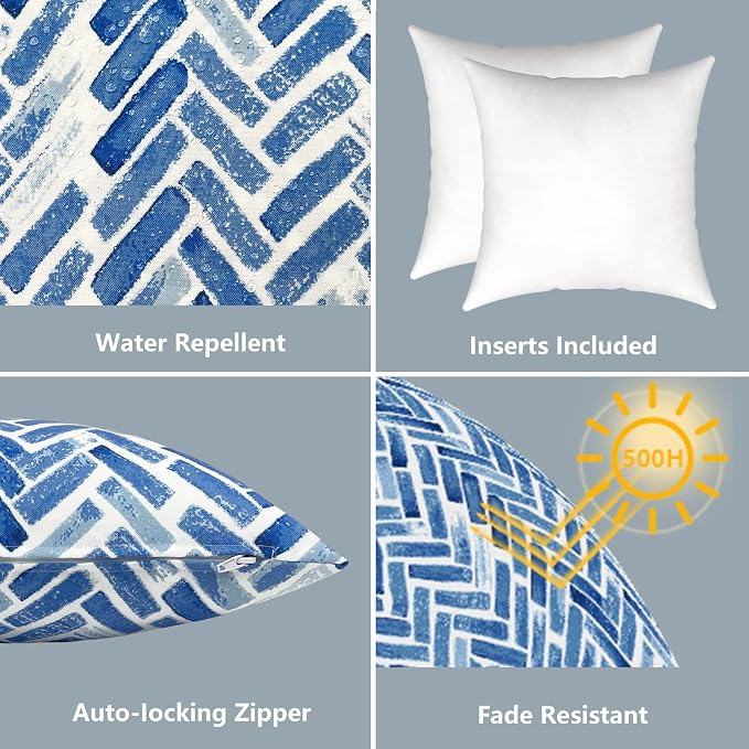 LVTXIII Outdoor/Indoor Throw Pillows, Decorative Throw Pillows with Inserts, 18"x18" Square Pillows for Bed, Couch, Sofa and Patio Furniture (Set of 2, Blue Bricks)